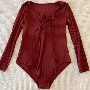 Maroon Lace-up Bodysuit
